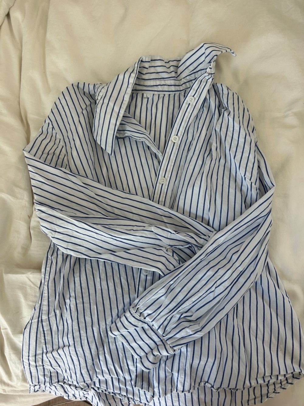 Classic White Button-Down Shirt with Blue Stripes